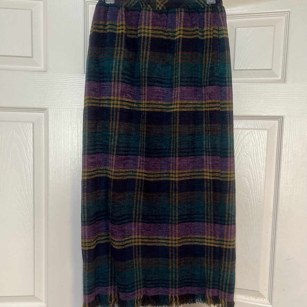 Vintage Plaid Midi blanket Skirt Purple Green preppy chic office casual size 10 - Picture 7 of 14